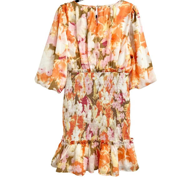 Rachel Parcell Floral Smocked Chiffon Dress Knee Length Modest Dress Size Small - Picture 2 of 15